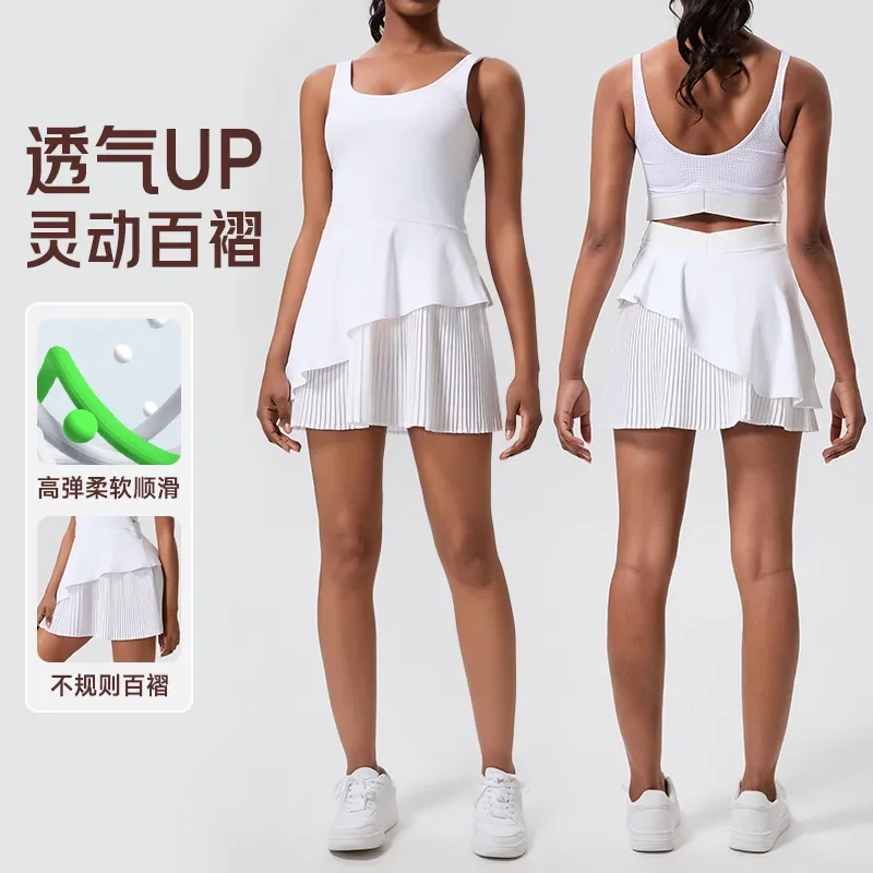 

Tennis Dress Women Pleated Skirt Golf Wear White Blue Nice Back Badminton Active Wear Summer Breathable Outfit Casual Clothes