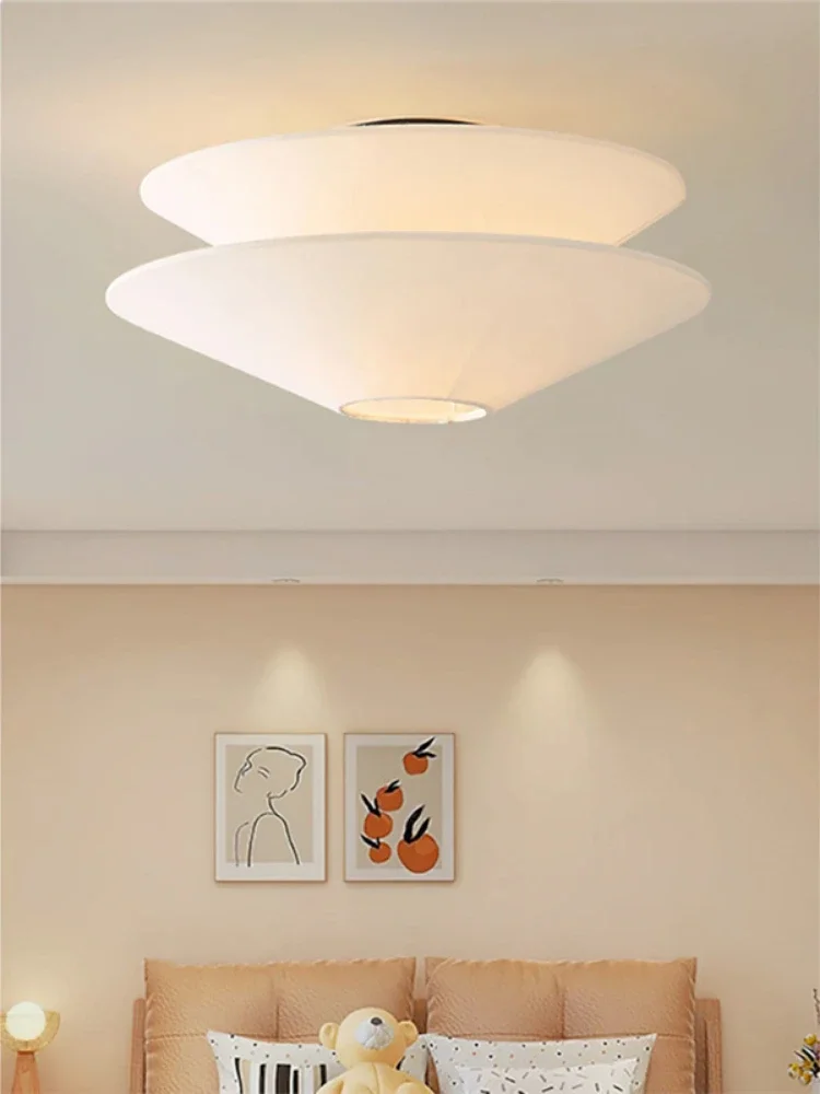 French medieval cream style ceiling light fabric ceiling lamp for Bedroom Living Room restaurant art White round ceiling light