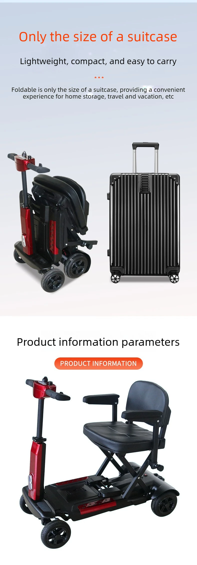 4-Rad Leichter Lithium-Batterie Elektroroller für Erwachsene, Behindertenfreundlicher Faltbarer E-Scooter für Pendler – Detail 8