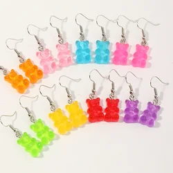 Colored Candy Resin Acrylic Bear Drop Earrings for Women Simple Transparent Jelly Animal Ear Jewelry Trend Creative Accessories