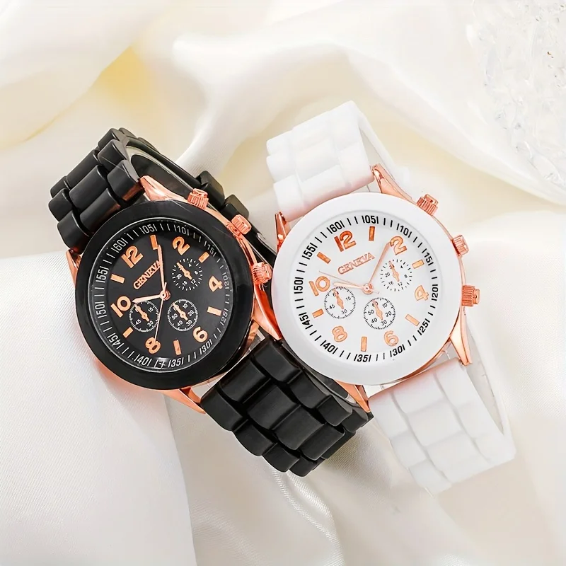 2pcs His & Hers Elegant Quartz Watches - Casual & Chic Round Face, Durable Silicone Strap - Perfect Valentine’s Day Gift Set