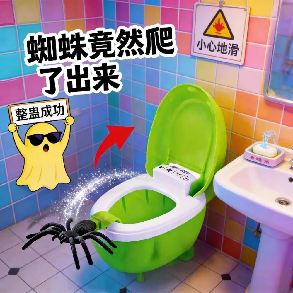 new Funny Toilet Spider Prank Box Pop Out Rubber Spider Scare Box Party Game Surprise Joke Funny Trick Toy Friend Halloween Gift