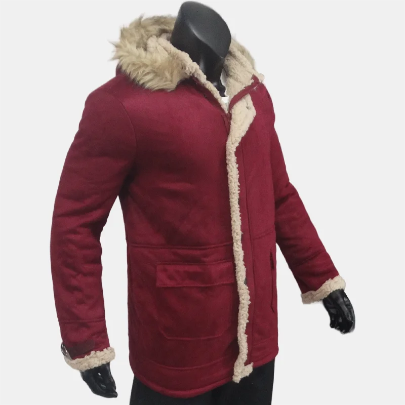 Winter Men\'s Jackets Suede Warm Windbreaker Hooded Fleece Jacket Men Wool Thickened Fur Collar Outerwear Men\'s Clothing S-5XL