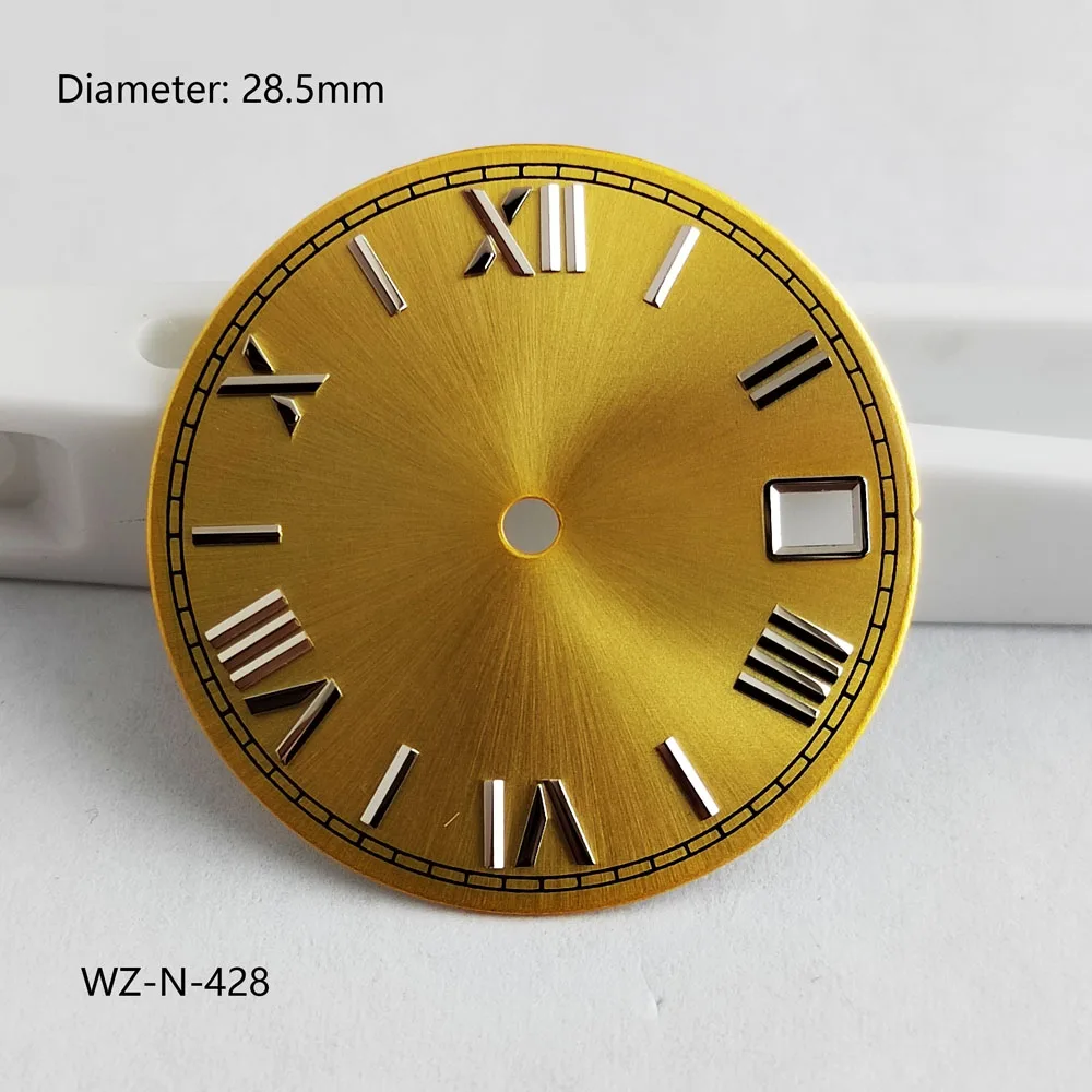 Quadrante nh35 28,5 mm sunburst viola glod quadrante romano cassa nh35 date_just con bracciale adatto movimento automatico NH35 logo personalizzato