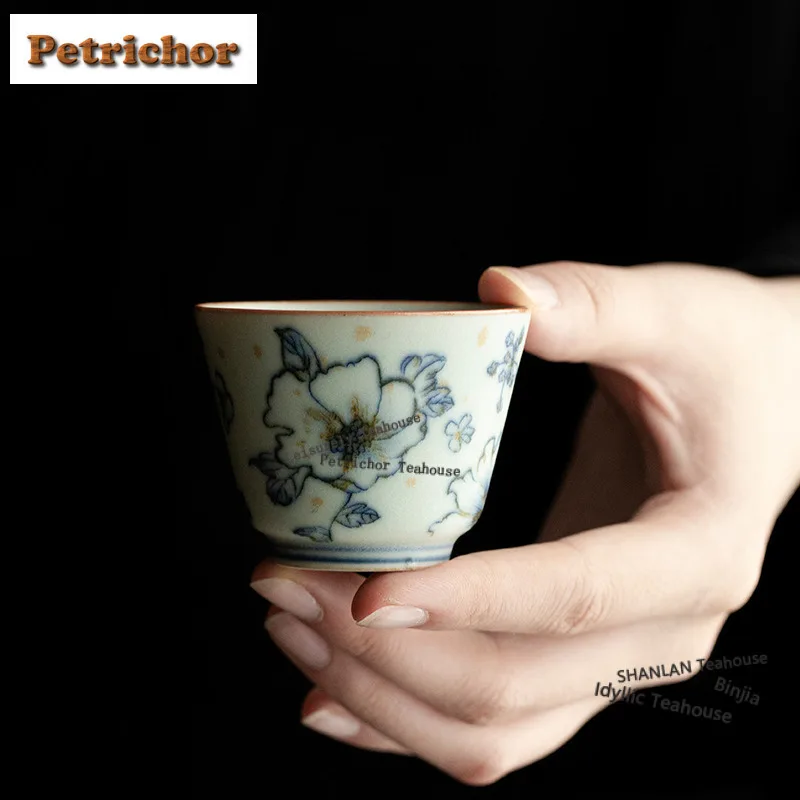 Blue And White Heronsbill Teacup Japanese Tea Bowl Beautiful Tea Cup Tea-tasting Fragrance Cup Jianzhan Master Cups Tea Ceremony