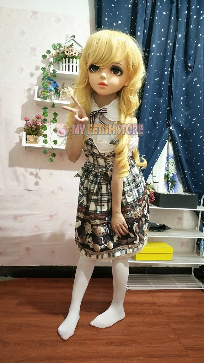(Shelly)Female Sweet Girl Resin Half Head Kigurumi BJD Eyes Crossdress Cosplay Japanese Anime Role Lolita Mask With Eyes And Wig