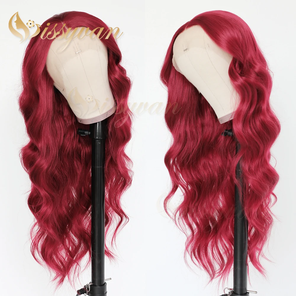 Missyvan Long Red Color Body Wave Synthetic Lace Front Wigs Glueless Fiber Hair Wig for Black Women