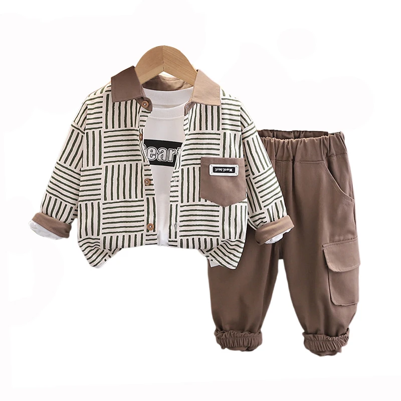 

2024 Fall Luxury Baby Boy Clothes 18 To 24 Months Korean Style Casual Long Sleeve Shirts + T-shirts + Pants Kids Boys Outfit Set