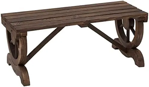 

Wooden Wagon Wheel Bench, Rustic Outdoor Patio , 2-Person Seat Bench for Backyard, Patio, Garden, 41.5" x 23.25" x 29.5& Cow