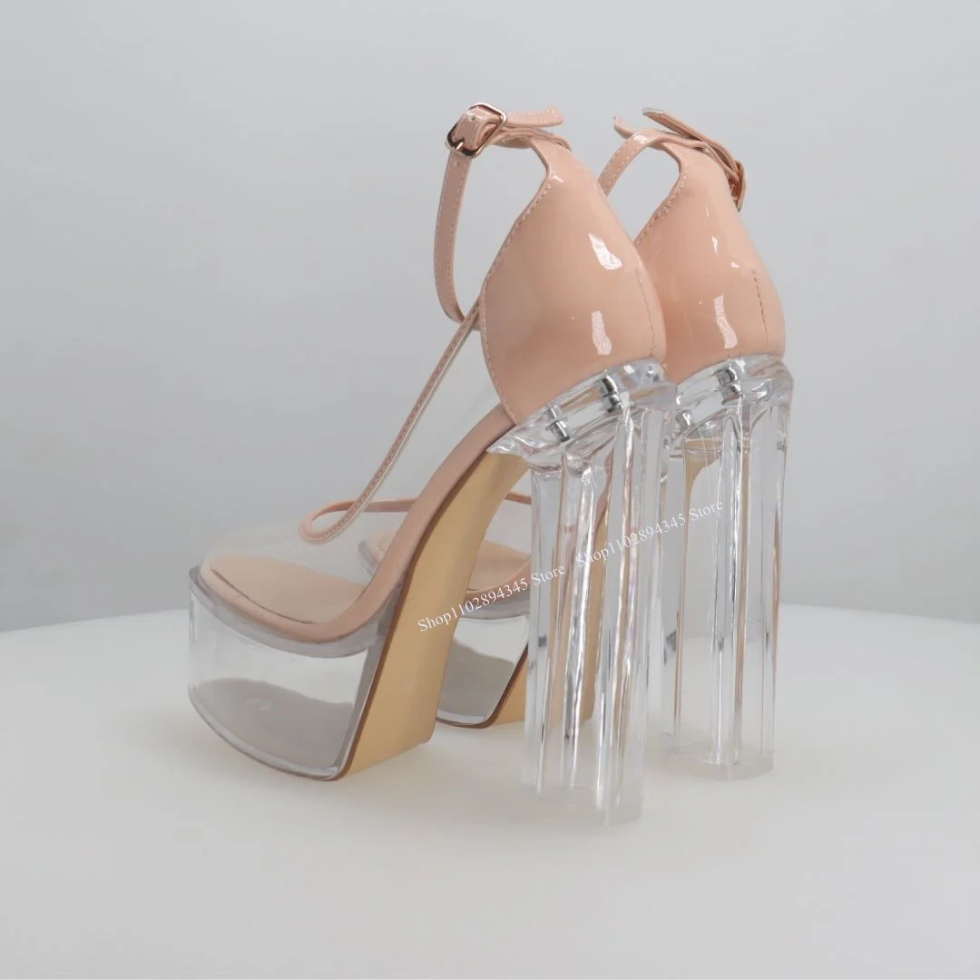 

Clear PVC Platform Sandals Round Toe Cover Heel Square Heel Buckle Strap Fashion Sexy Woman Shoes Summer Party Zapatillas Mujer