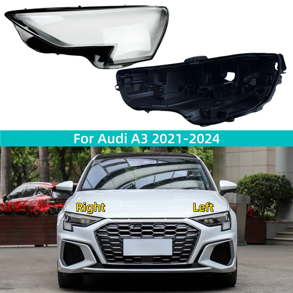 

For Audi A3 2021 2022 2023 2024 Accessories Vehicles Headlights Lamp Glass Car Light Bulb Holder