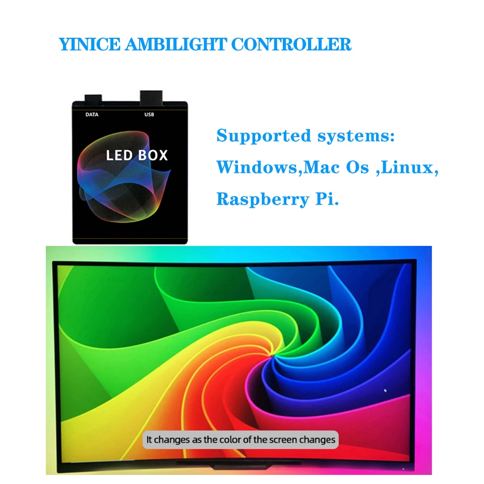 Controlador ambiental USB, cinta HDTV, Monitor de ordenador, retroiluminación de PC, pantalla de sueño, caja de luz a Color para WS2812, tira de LED