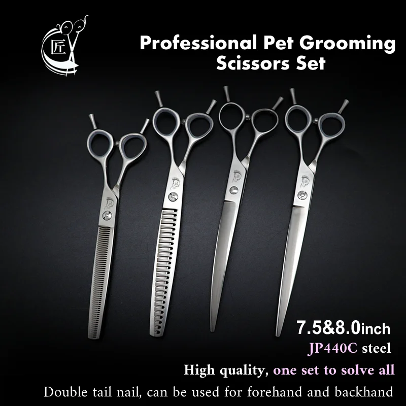 Crane 7.5/8.0 Inch Professional Pet Scissors Set Dog Grooming Straight Curved Chunker Thinning Shears High Quality JP440c Steel