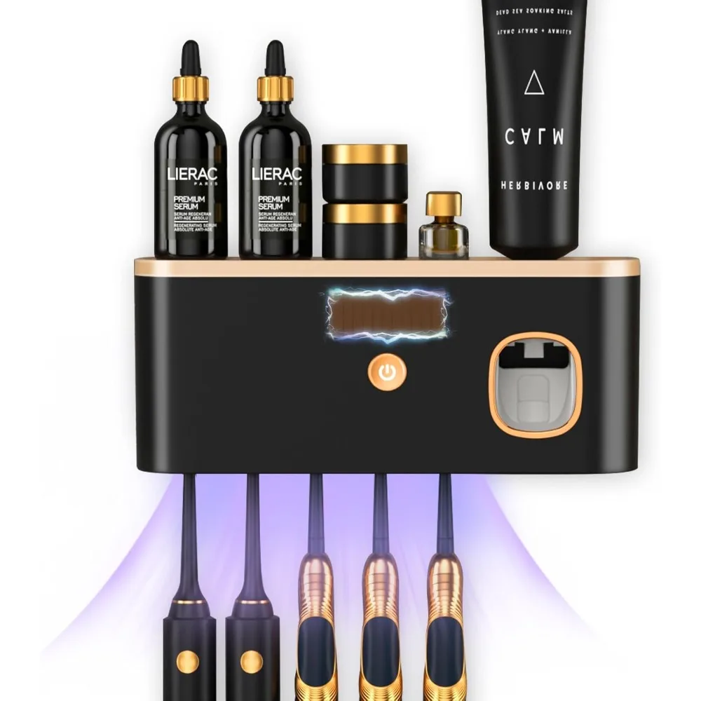 

Toothbrush Holders for Bathrooms, Toothbrush Holder Wall Mounted with Toothpaste Dispenser, Rechargeable Cordless Wall Mounted