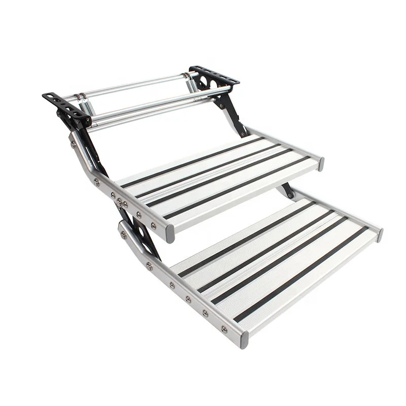 TYTXRV 455mm RV Foldable Step Manual Retractable Stairs Aluminum Alloy Double-Layer Non-Slip Steps Safe For Entry And Exit
