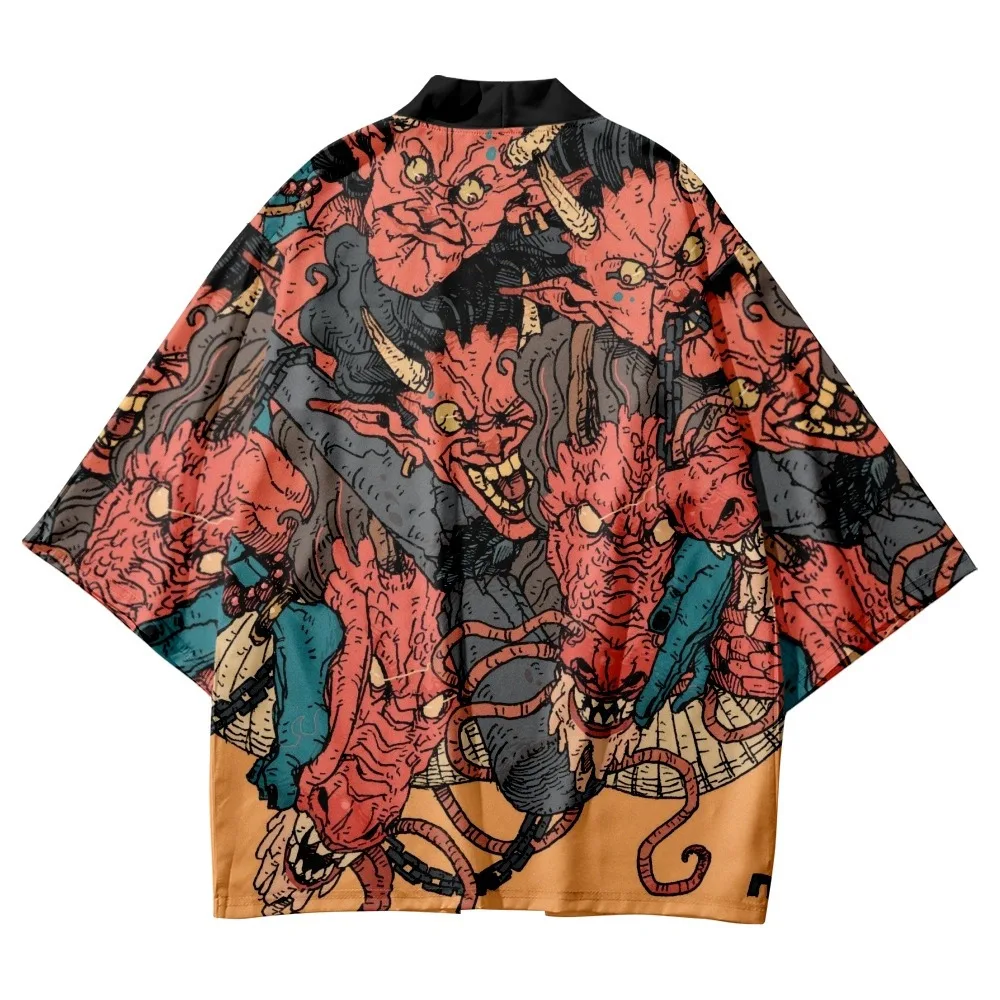 Fashion Cartoon Demon Print Traditional Kimono Men Women Cosplay Cardigan Casual Beach Yukata Shirt Japanese Haori 2022