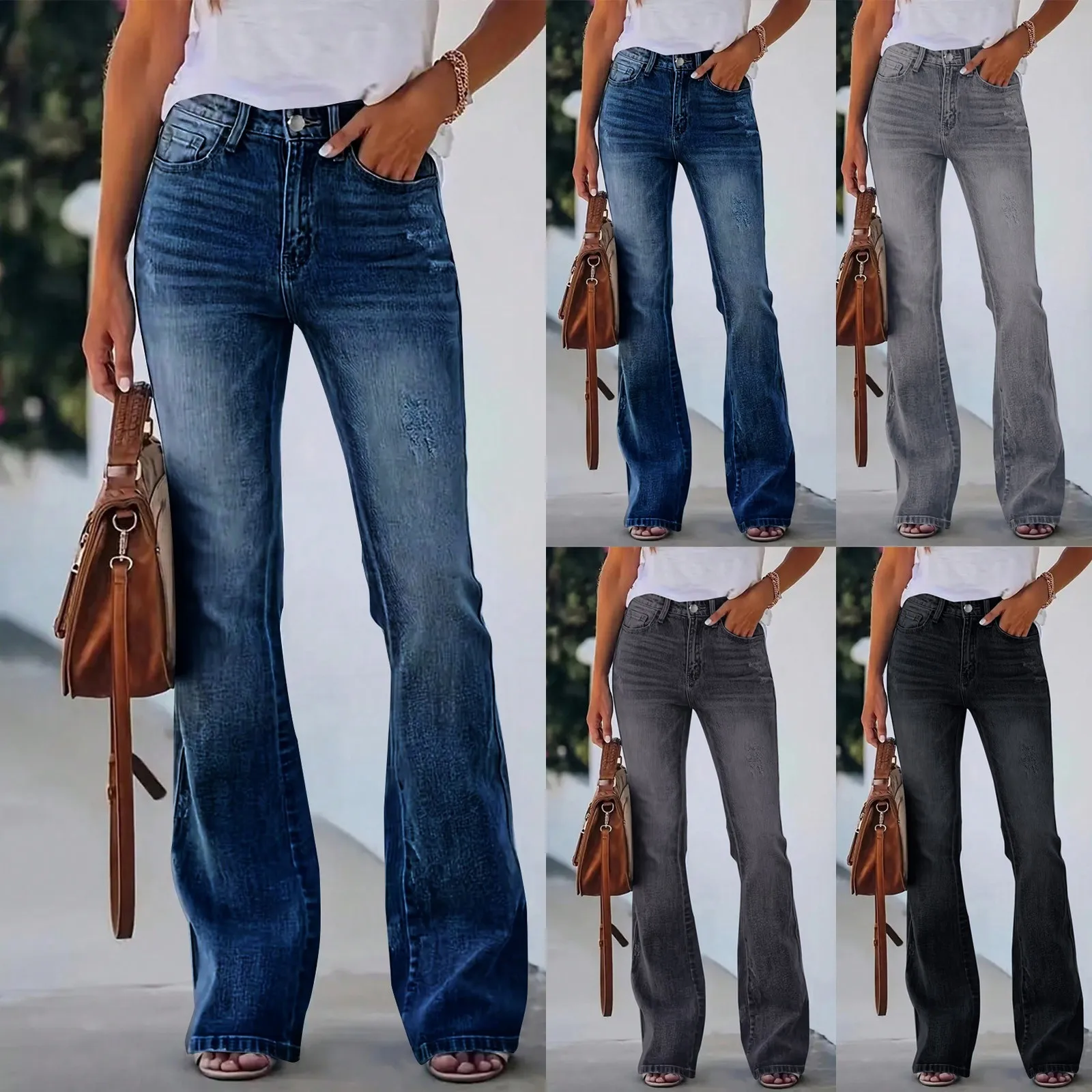 

Classic Hight Street High Waist Flared Jeans Women's Vintage 2000s Skinny Casual All-match Elestic Denim Trousers