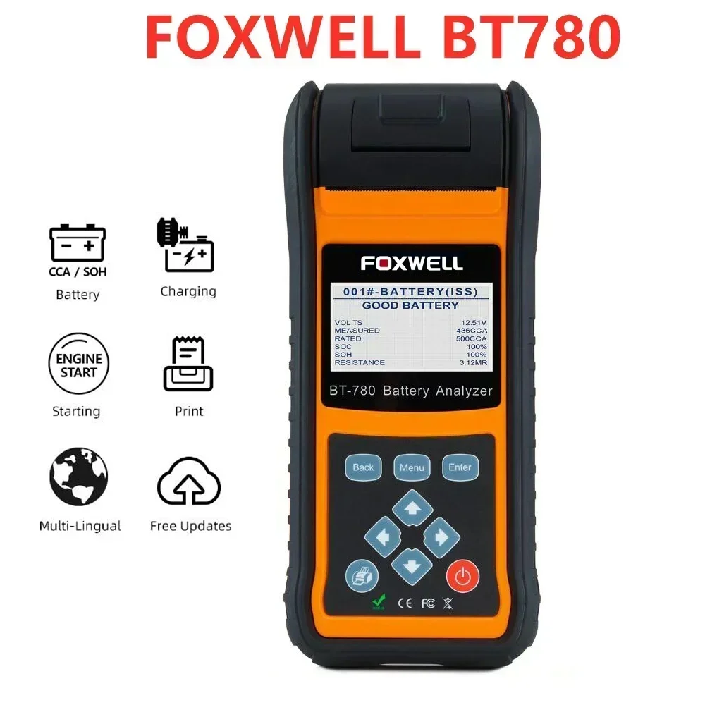 New FOXWELL BT780 12V Battery Tester 0-1000A Car AGM GEL EBP Batteries Analyzer Built-in Printer car accessories battery monitor