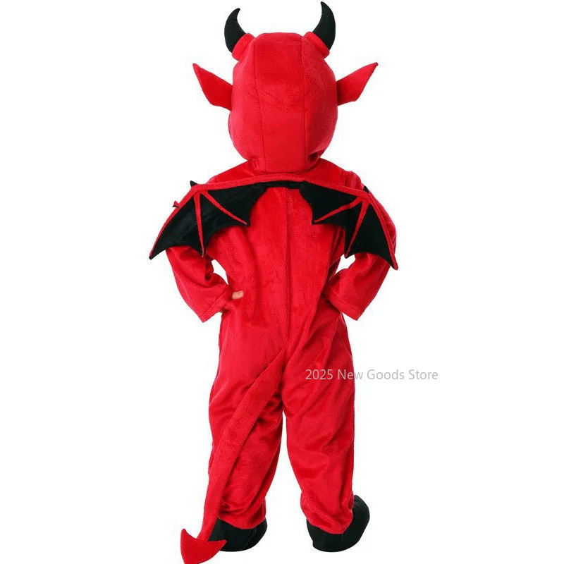Kids Red Demon Devil Evil Bat Vampire Dress Halloween Cosplay Costumes Boys Girls Bull Ghost Party Role Playing Up jumpsuit