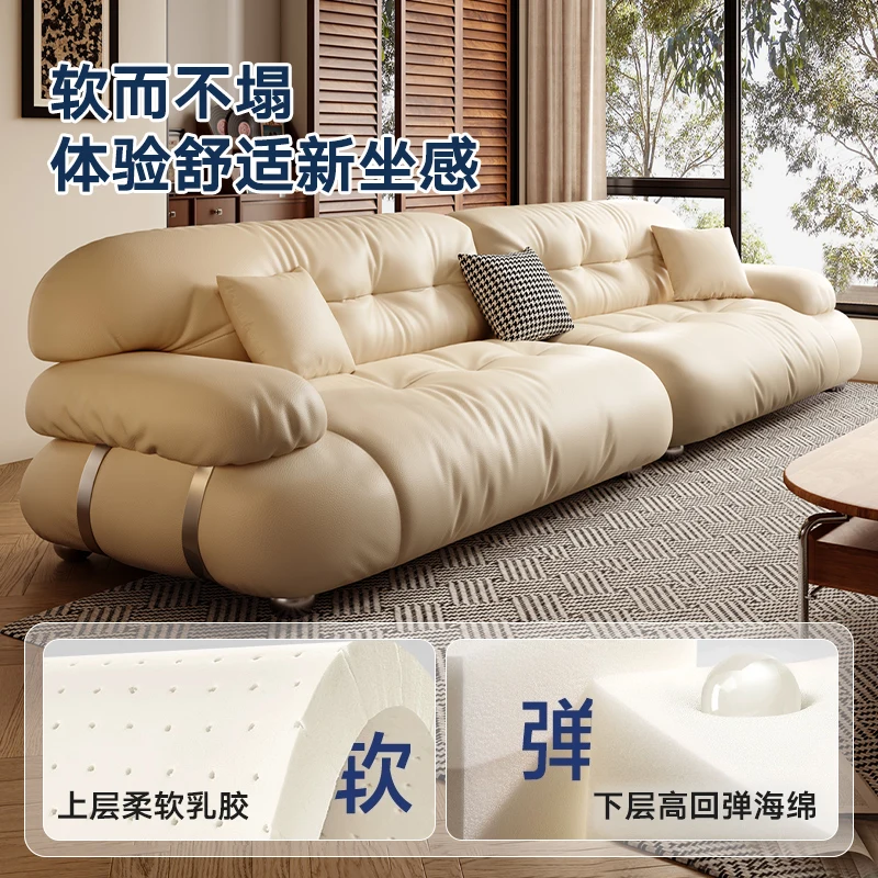 Medieval leather sofa, modern simplicity Italian minimalism, living room small apartment first layer cowhide