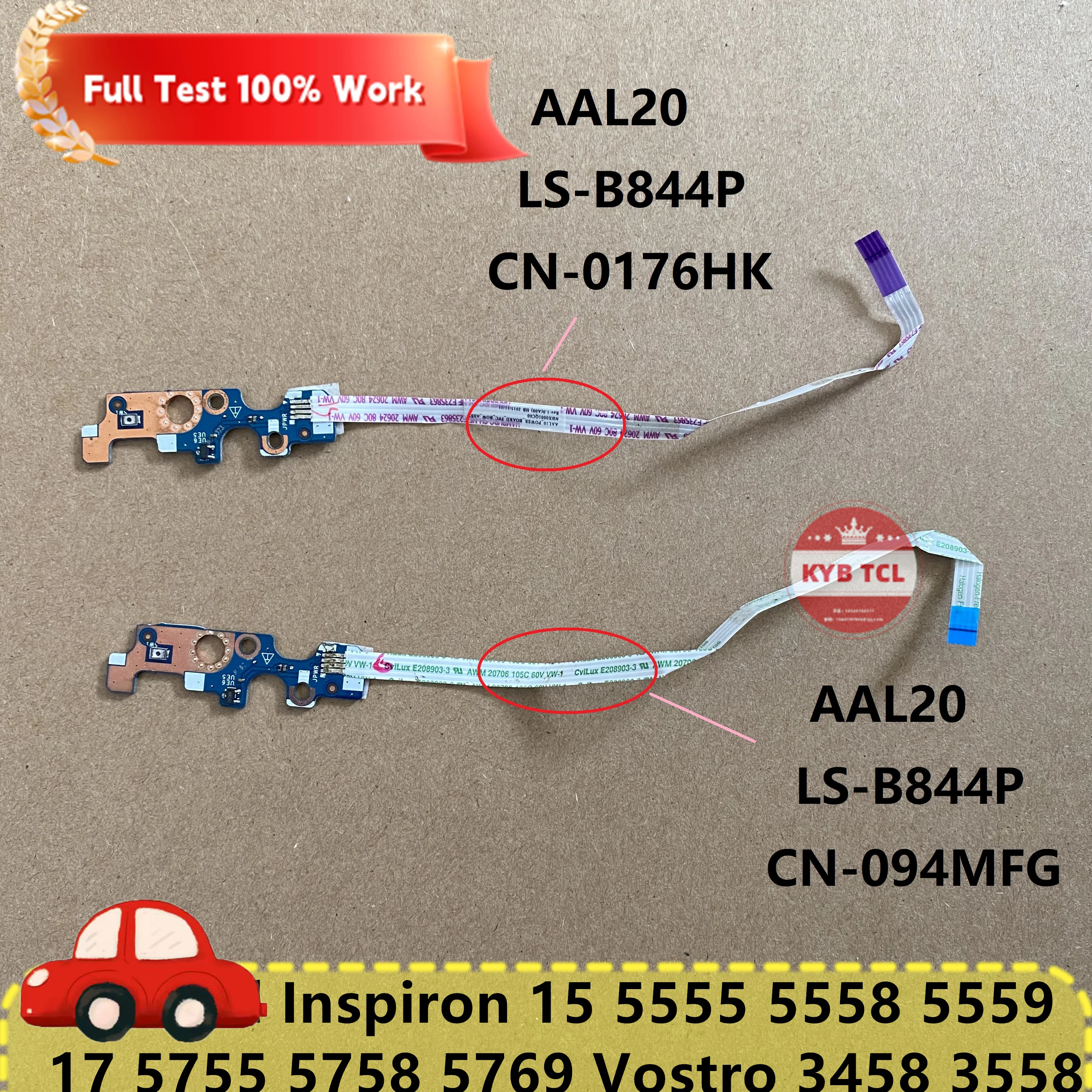 Genuine Power Button Board w / Cable LS-B844P For Dell Inspiron 15 5555 5558 5559 5758 5769 Vostro 3458 Notebook 0176HK 094MFG