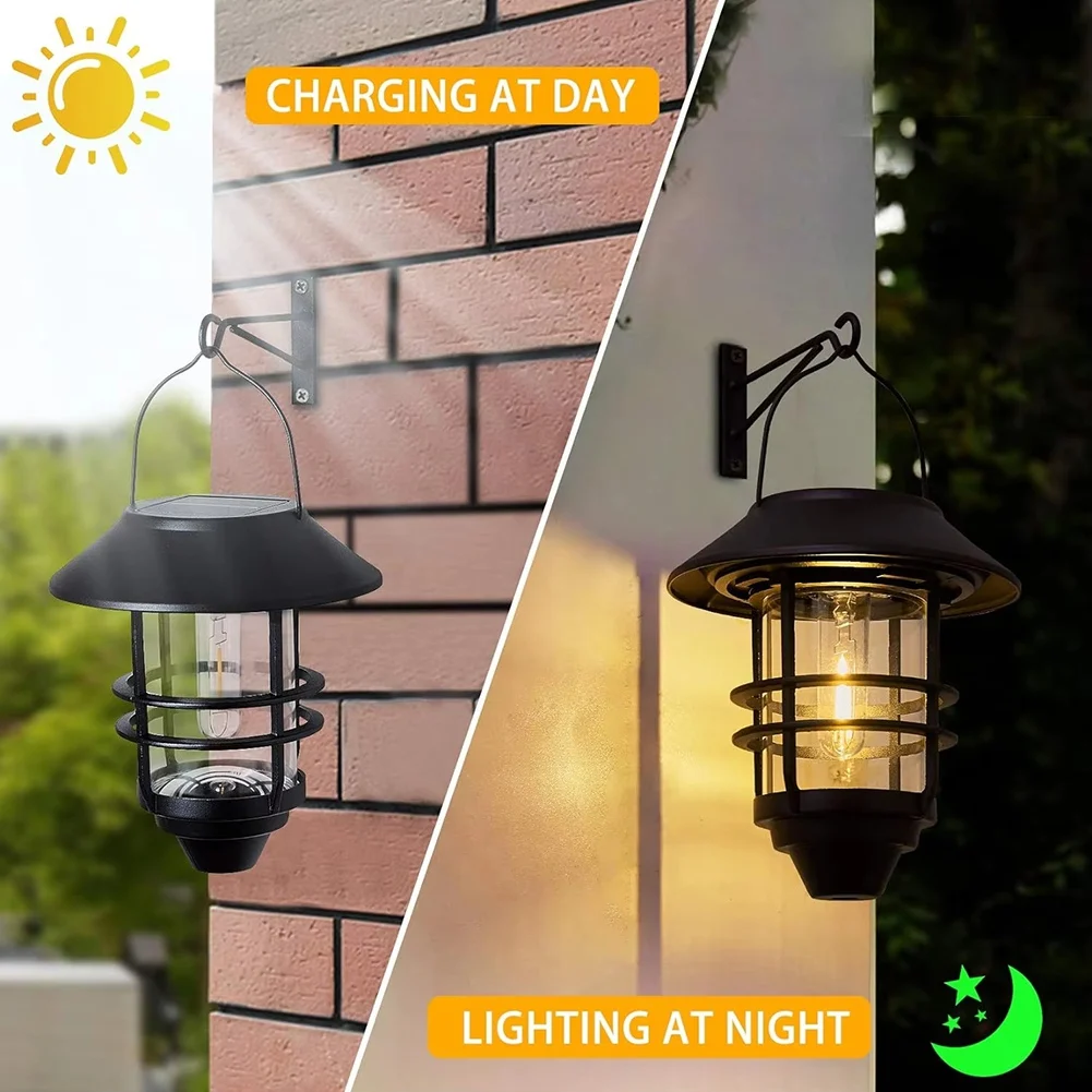 EYFL-Solar Hanging Lantern Waterproof For Outdoor Flickering Garden Lamp For Fence, Front Porch Exterior Illumination