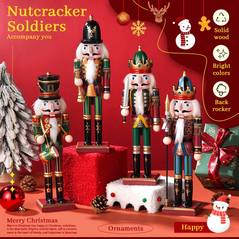 Wooden Nutcracker Solider Puppet Christmas Decor Gift Handmade Dolls Toys Home Office Table Decor Friends Gifts New Year Decor
