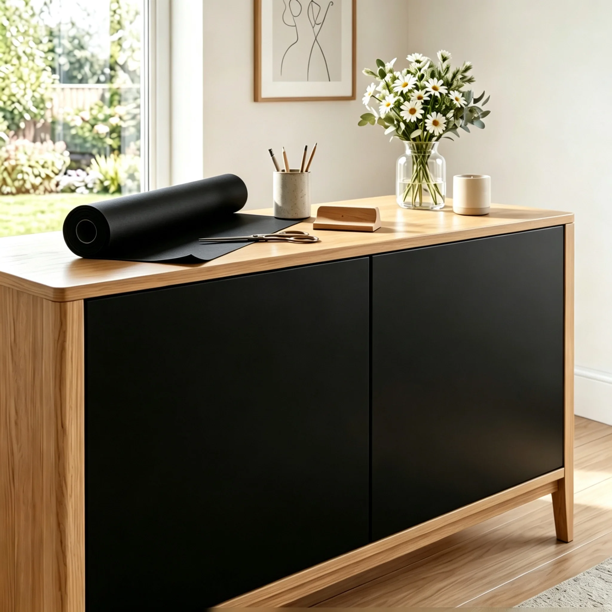 55cm Wide Matte Black Peel and Stick Vinyl Contact Paper Waterproof Self Adhesive Wallpaper Decor for Living Room Furniture Home