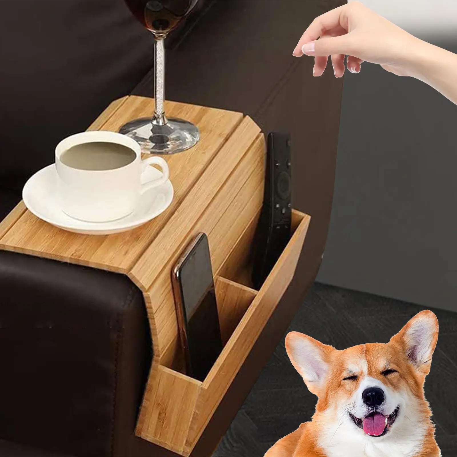 Couch Cup Holder Wooden Space Saving Chair Armrest Holder Furniture Storage Tray Sofa Armrest Organizer for Drink Snacks