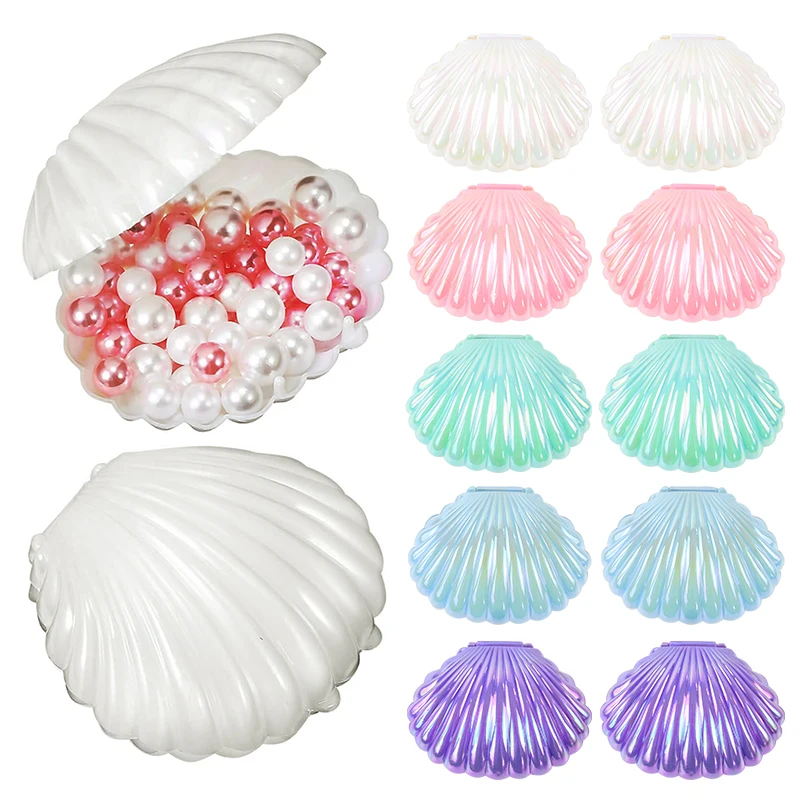 Cajas de dulces en forma de concha, concha colorida brillante, decoración para fiesta de cumpleaños de sirena, Baby Shower, caja de regalo de boda, 5/10 Uds.