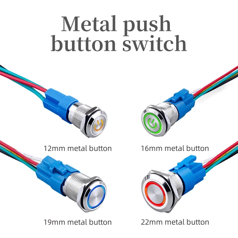 

Metal pushbutton switch waterproof self-locking self-resetting 12/16/19/22MM small round 24V power button with light