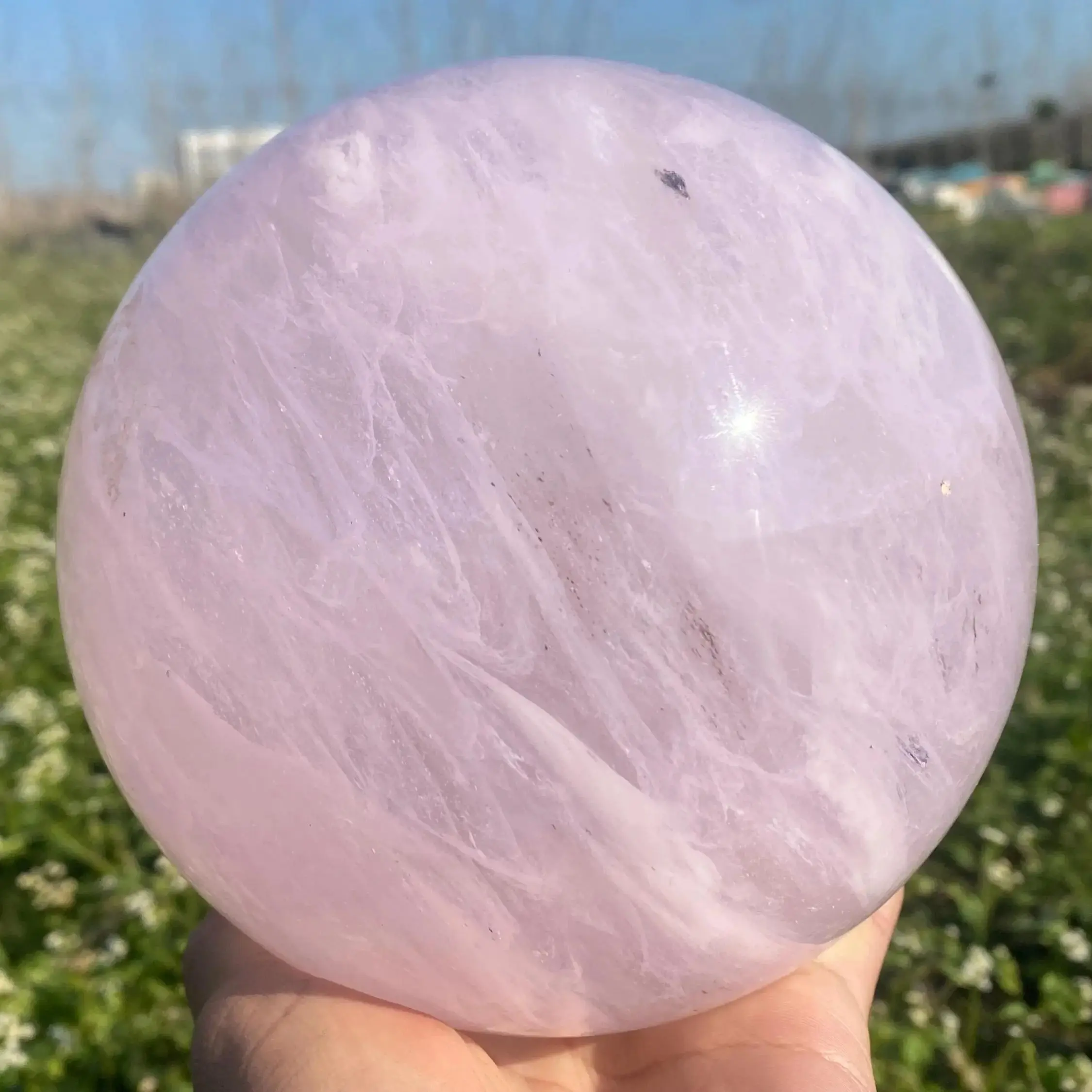 1pc Pink Smelting Stone Sphere, Hand Carved Quartz Sphere, Home Decor, Crystal Collectible, Holidays Gifts