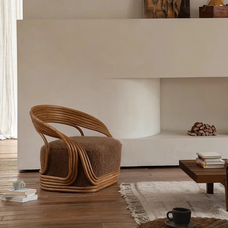 Single sofa chair, rattan chair plant rattan ins balcony recliner, backrest lazy rattan chair, home leisure Nordic