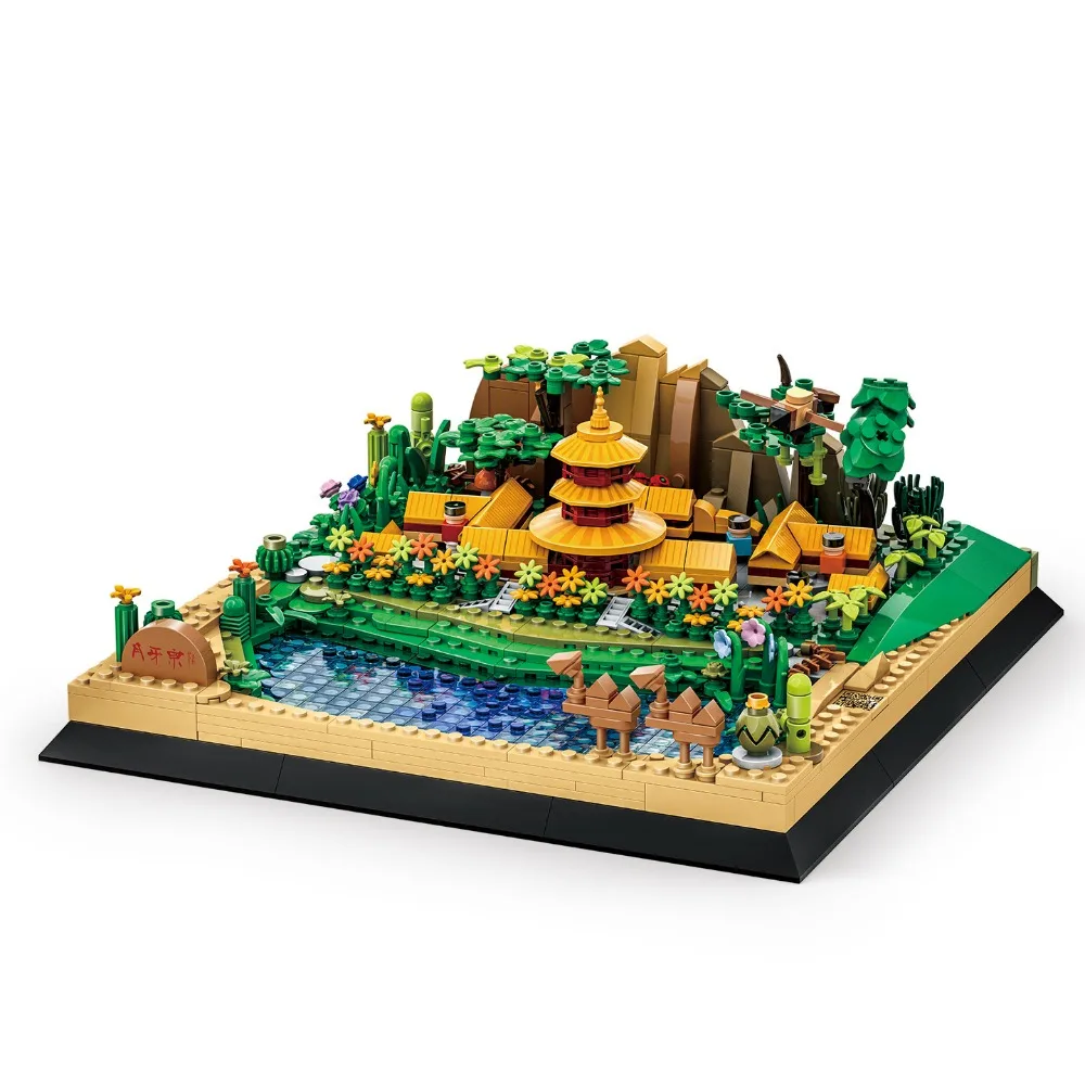 MOC Chinese Architecture Series Building Blocks City Yueya Spring Dunhuang Gansu Friends Retro Assemble Bricks Toys Kids Gifts
