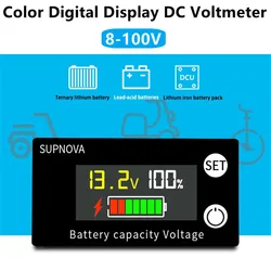 Indicador de capacidad de batería para coche y motocicleta, medidor de voltímetro de 12V, 24V, 48V, 72V, resistente al agua, CC 8V-100V, LiFePO4