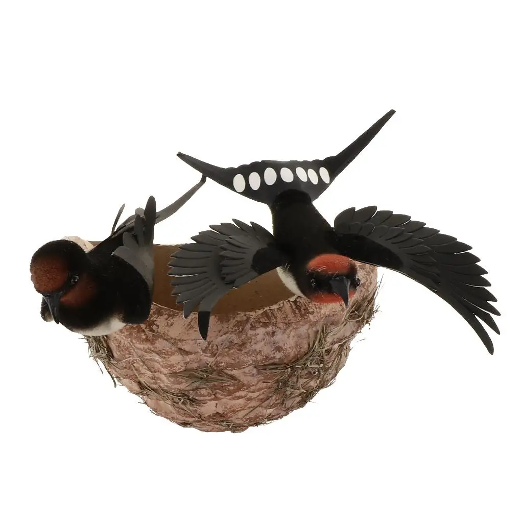 Decorative Artificial Feather Birds Straw Nest Fake Bird Prop Simulation Garden Ornament for Home