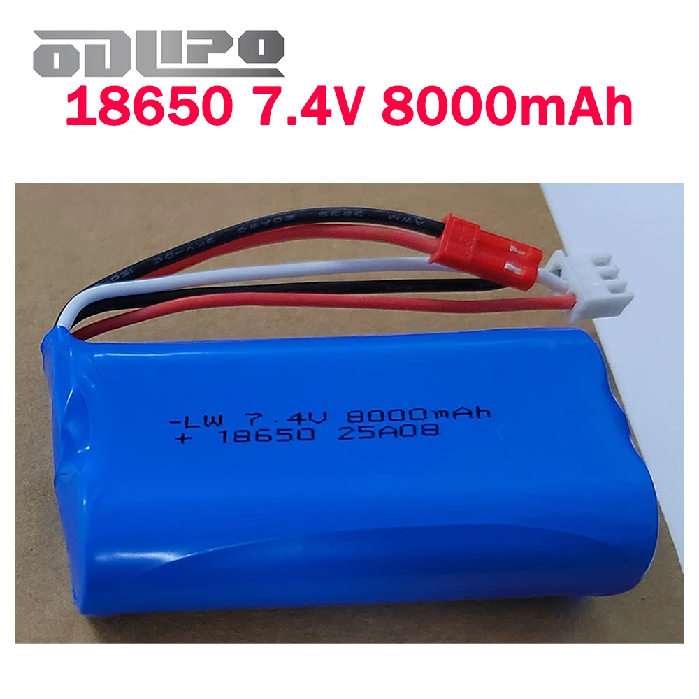 JST PLUG 7.4V 8000mAh 18650 2S Li-ion battery For Remote Control helicopter Cars Boats Electric Toys parts upgrade 7.4V battery