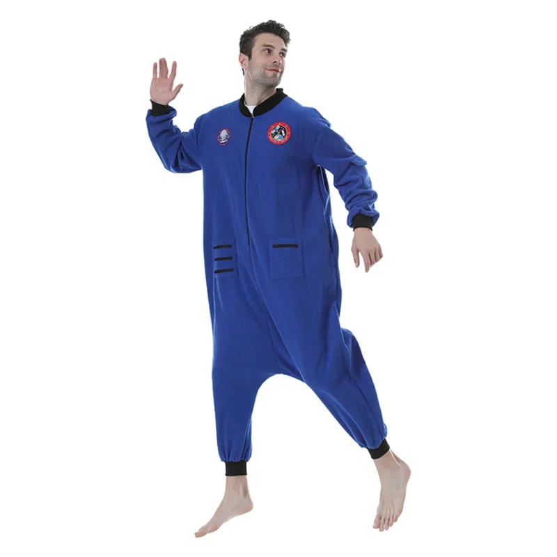 Disfraz de astronauta Space Shuttle, pijama de lana de una pieza, traje de Unión para hombre, disfraz de astronauta de Halloween, mono azul MS33754