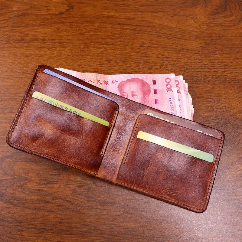 

New Japanese Style Men Wallets Vegetable Tanned Leather Wallet for Men Retro Money Clip Simple Student Wallet Cards Holder