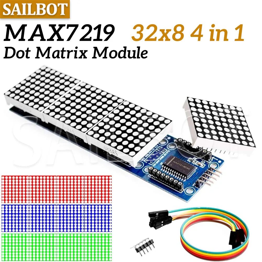 وحدة MAX7219 Dot Matrix 32x8 4 في 1 وحدات عرض LED محرك مع أسلاك 5Pin لـ Arduino Raspberry Pi