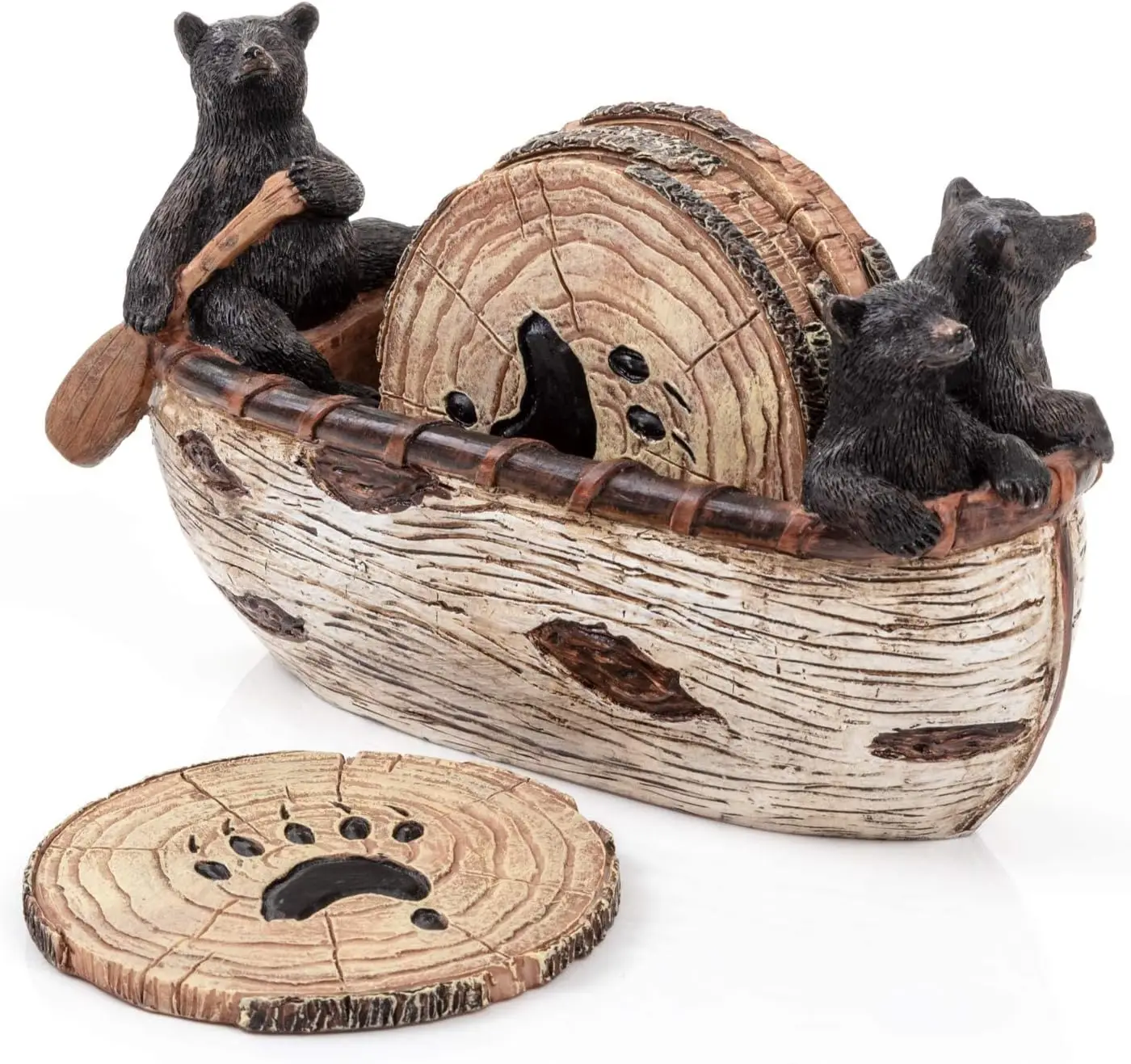 Bear Coasters Set of 6 Full Size Lack Bear Log Cabin Decorations, Rustic Lodge Decor for The Home
