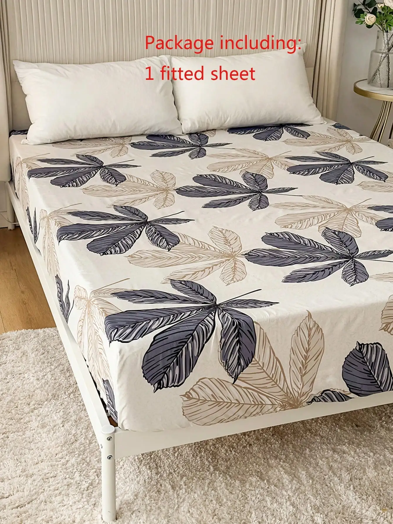 1PC Cartoon Leaves Fitted Sheet Line Art Style Colorful Floral Printed Flat Sheet Deep Pocket Room Decor For Dormitory Bedroom