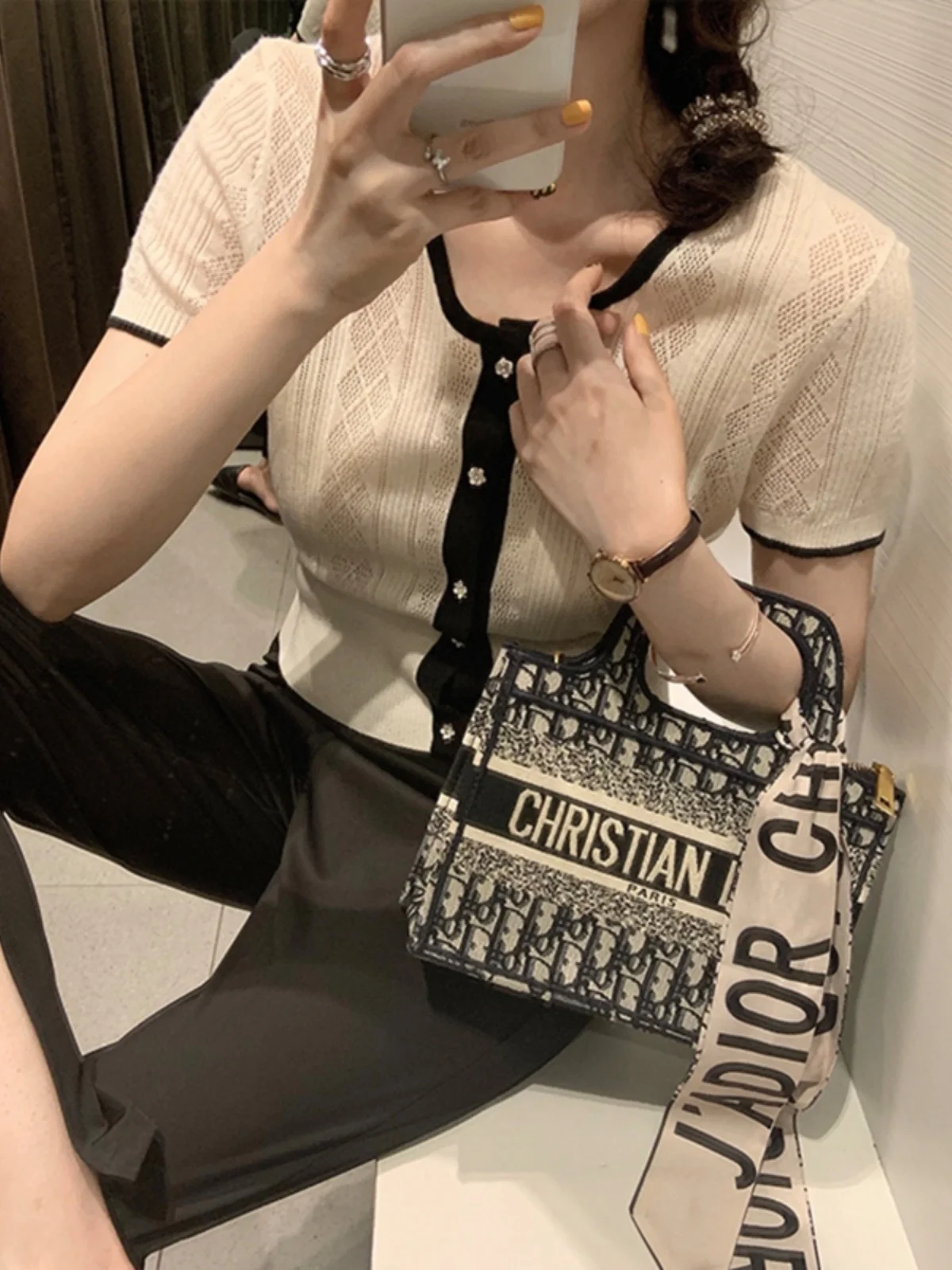 

Ele Knitted ort Sve T-irt Women's Summer Slim Fit ort Sle Top Trendy Korean round Ne Pure Color Commute Sle