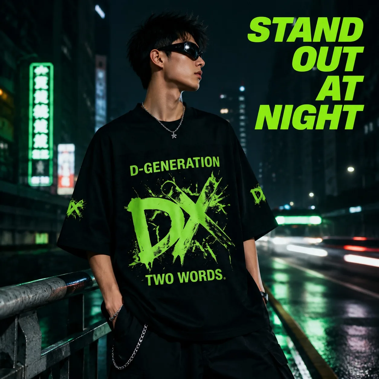 Unisex Black DX Wrestling Jersey Neon Green Splash Graffiti D-Generation Two Words V Neck Oversized Short Sleeve Streetwear Tee
