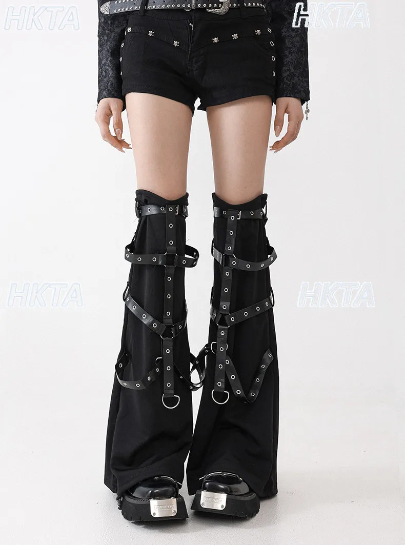 Japanese Dark Goth Autumn Sweet Cool Straps Black Leg Covers Subculture Y2k Skinny Over Knee Socks Covers DIY Accessories Women