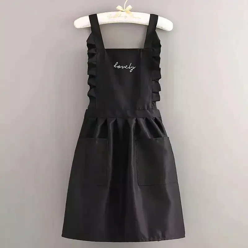Cute Polka Dot Kitchen Apron With Sweet Heart Ruffle Trim Large Front Pocket For Cooking Baking House Cleaning
