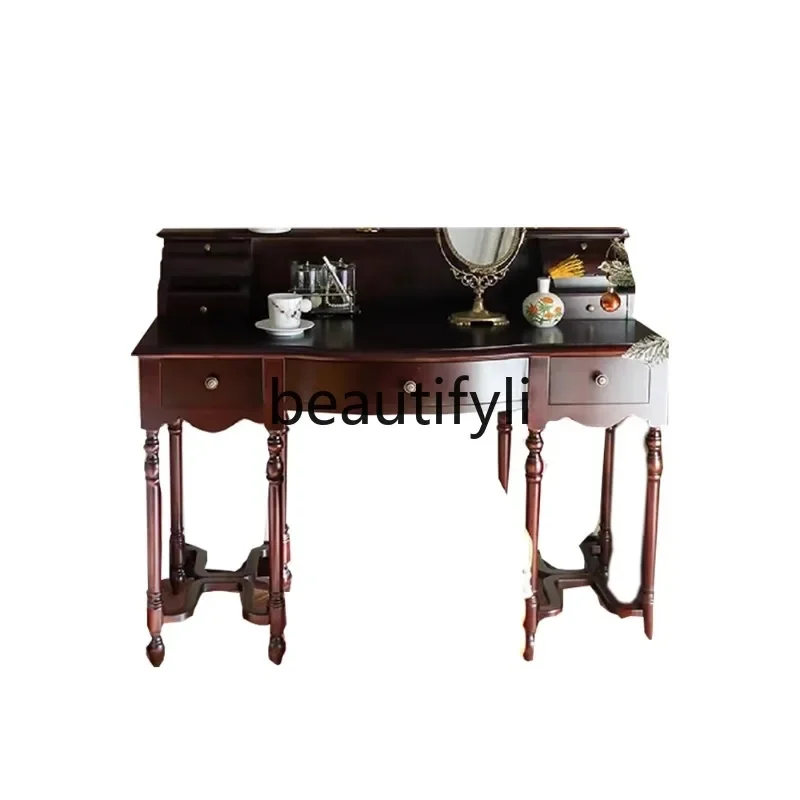 

American classical retro dresser decorative cabinet solid wood carved makeup table locker