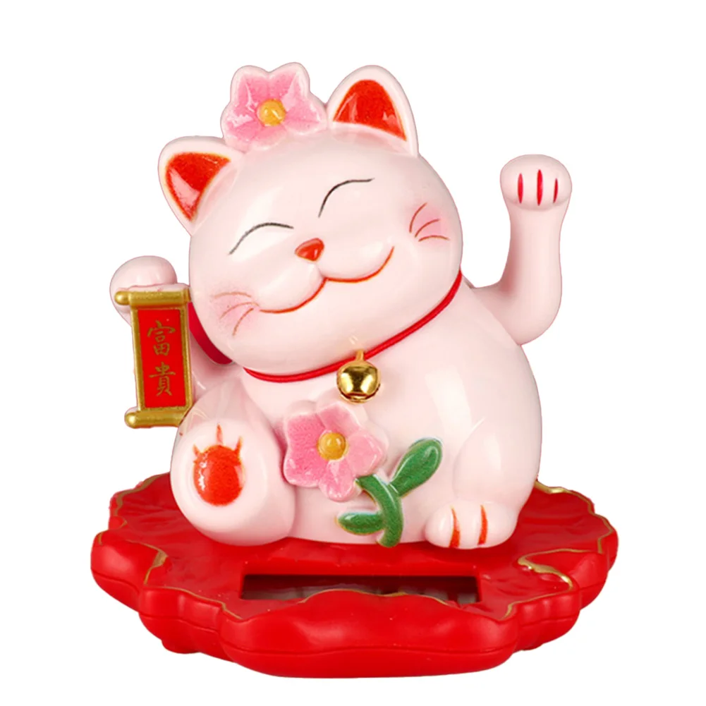 1pc Solar Lucky Cat Ornaments Light-Sensing Slar-Powered Lucky Cat Automatically Waving Its Hands Car Shop Front Desk Decoration