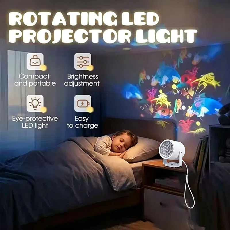 LED Dynamic Snowflake Projector Light, Christmas Holiday Party Lamp, Kids Ocean Night Light for Bedroom Decor