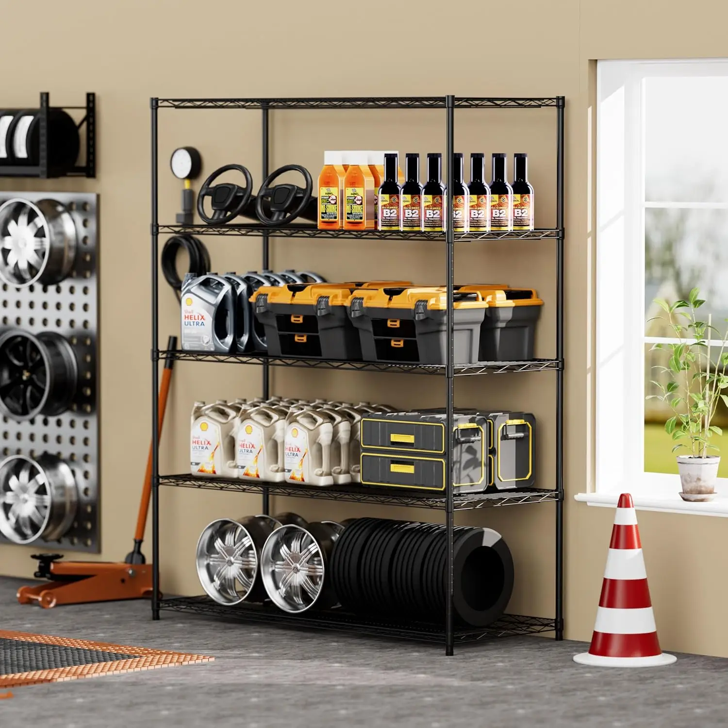 Warehouse,Supermarket,Kitchen,and Other 5-Layer Heavy-Duty Adjustable Shelves with Wheels and Adjustable feet,